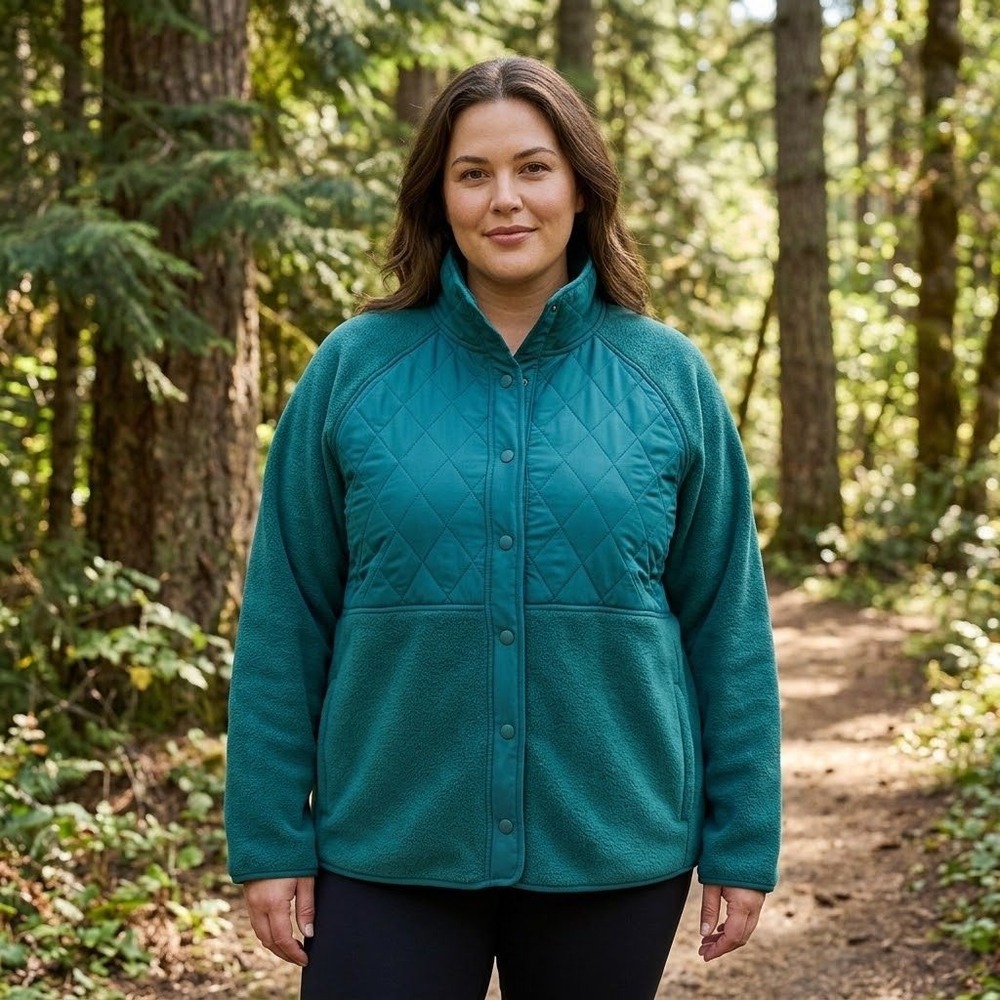 Gap Fleece Quilted Jacket Snap Front Womens XL Gorpcore Outdoor Hiking Fall Coat
